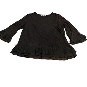 Daniel Rainn Black Scoop Neck Bell Sleeve Top Ruffles Size PXL Whimsygoth